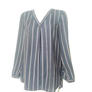 Adrianna Papell Women's Size Medium Striped Black Blouse Career